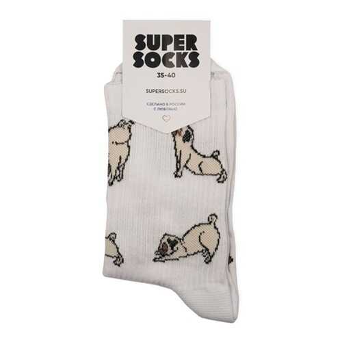 Носки унисекс Super Socks Pugs белые 40-46 в Дикая Орхидея